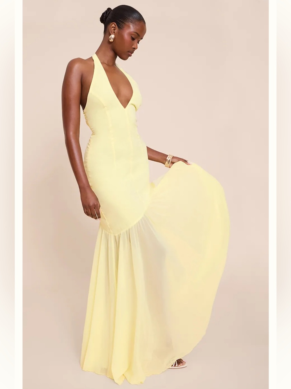 Chiffon Halterneck Dropped Waist Maxi Dress